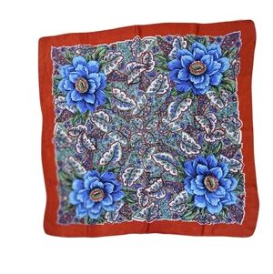 Vintage Silk Floral Scarf W Red Border